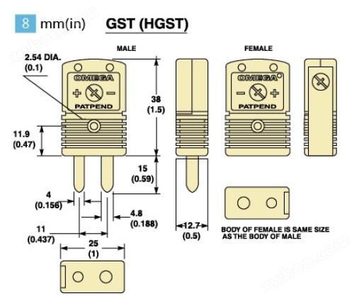 GST-(*)-M系列标准热电偶插头|GST-(*)-F系列标准热电偶插座-尺寸